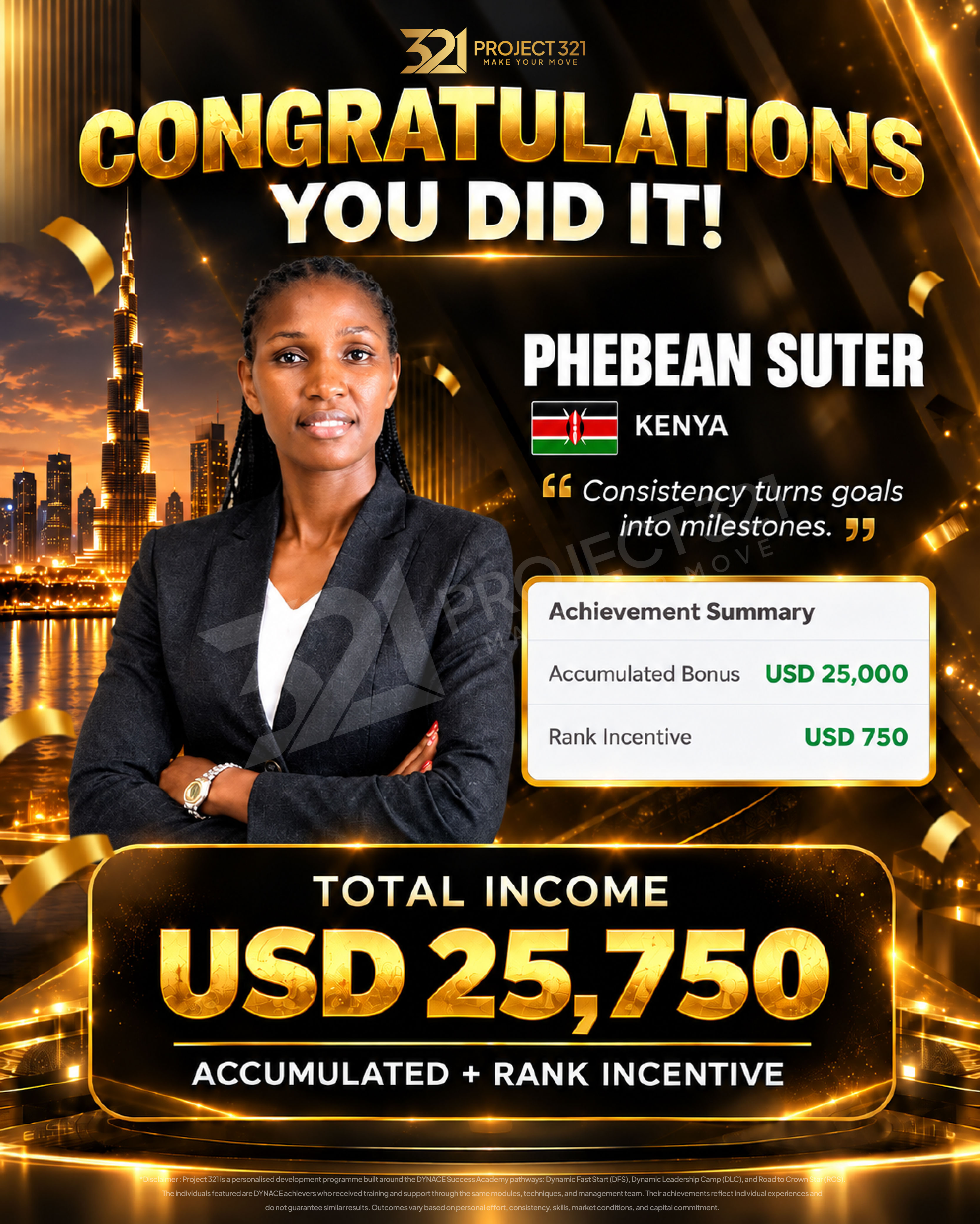 Supplied achievement poster for Phebean Suter