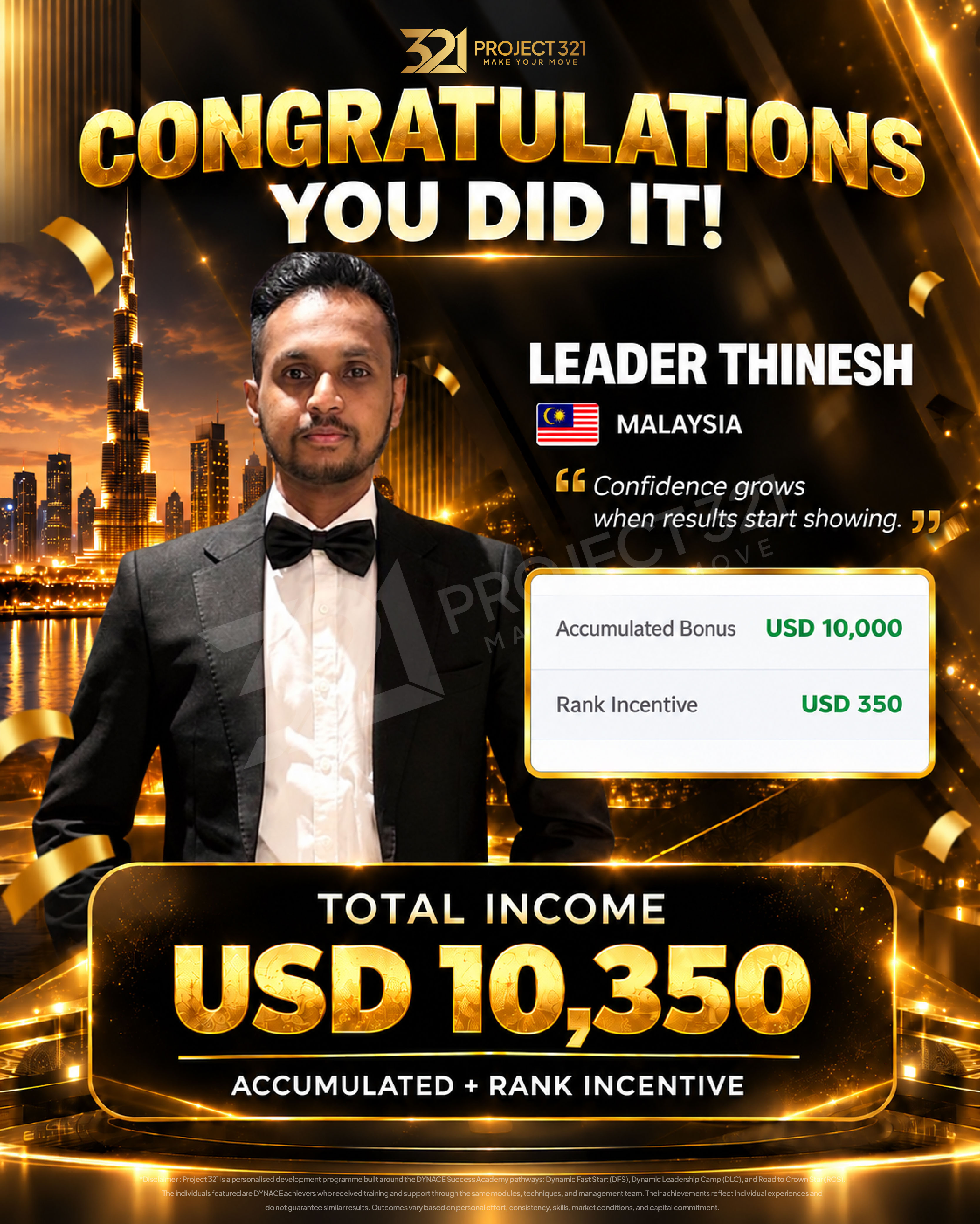 Supplied achievement poster for Leader Thinesh