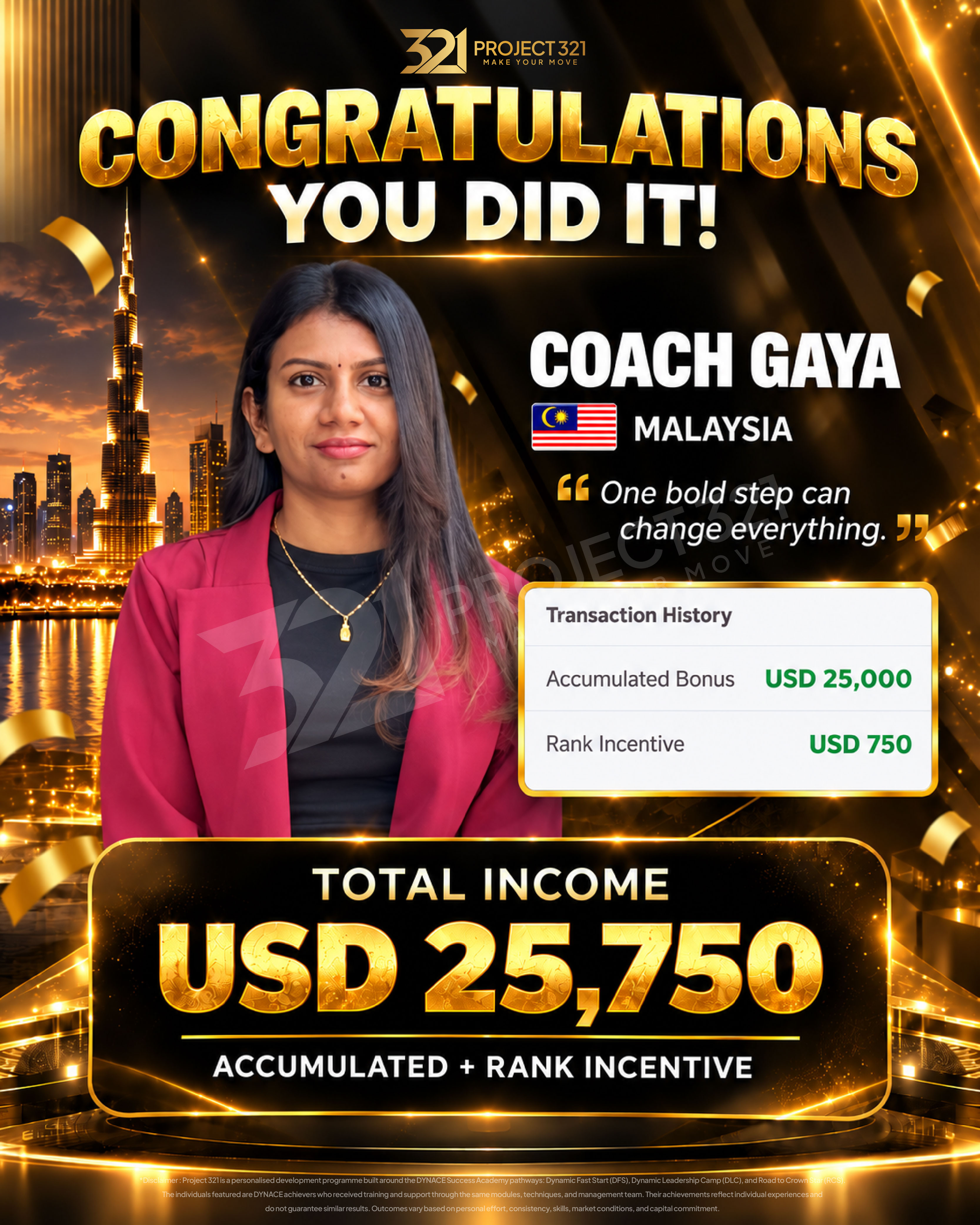 Supplied achievement poster for Coach Gaya